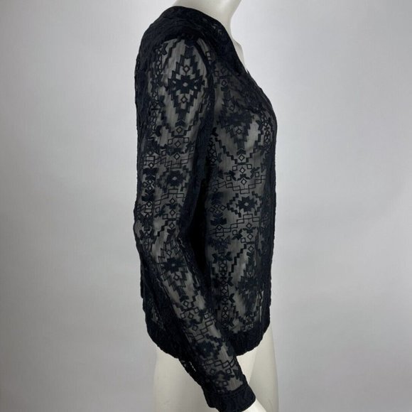 Rebecca Taylor Embroidered Silk Blouse Women 2 EUC V-neck Long Sleeve Sheer Top - Picture 5 of 12